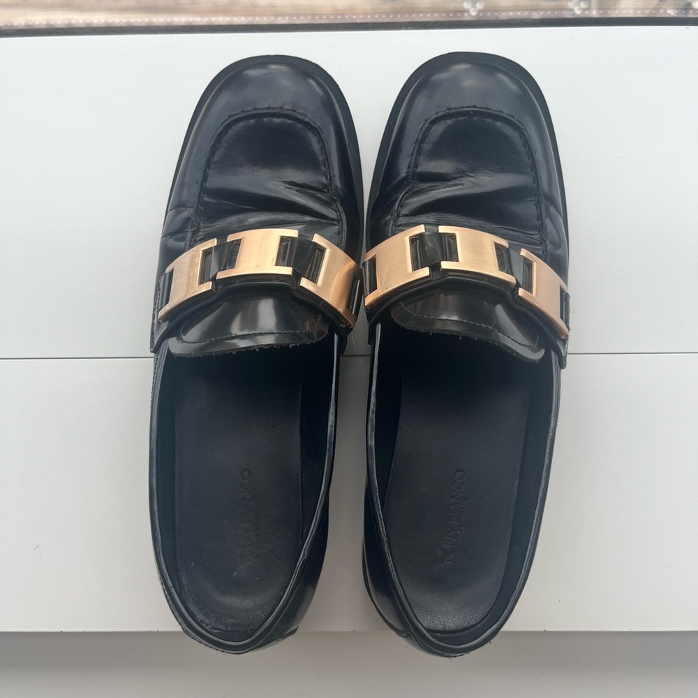 TONY BIANCO Black Loafers with Gold Accent